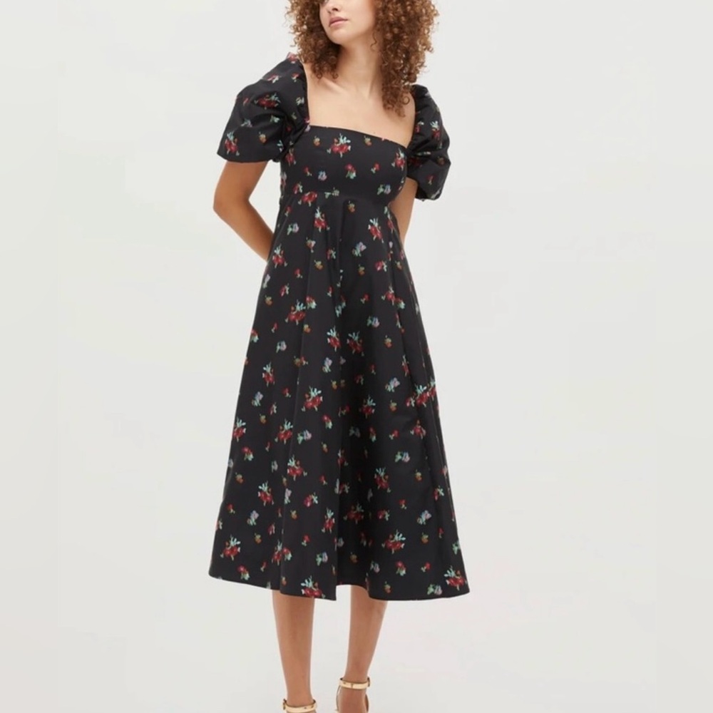 Hill house Black Ikat Floral Taffeta Matilda Dress with matching headband